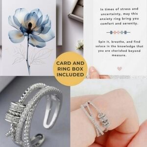Anxiety Fidget Adjustable Silver Gift Women Stress Relief Ring with Floral card
